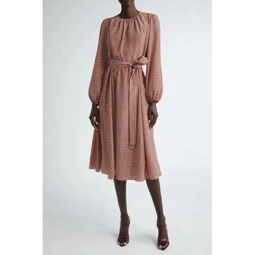 Carolina Herrera New York Ladybug Print Long Sleeve Belted Dress Sz 12 $2690 NWT - Picture 2 of 15